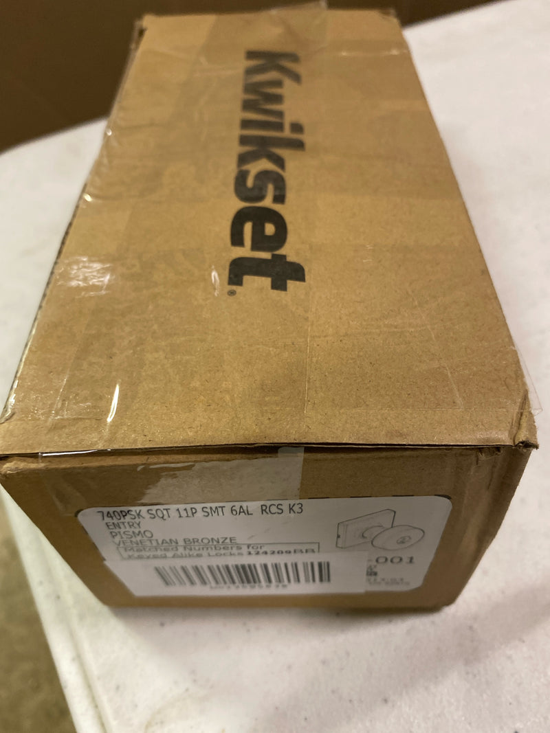 Kwikset 740PSKSQT-11PS Pismo Single Cylinder Keyed Entry Door Knob Set with Square Rose and SmartKey - Venetian Bronze