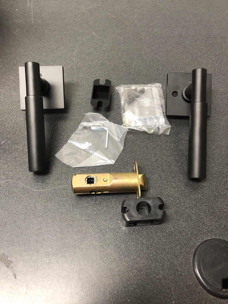 Emtek 5210US19.LSUS19.KNUS19.RH Knurled L-Square Right Handed Privacy Door Lever Set with Square Rose from the SELECT Brass Collection - Flat Black