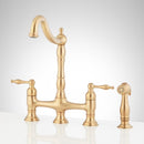 Signature Hardware 497562 Delacour 1.75 GPM Double Handle Bridge Kitchen Faucet with Side Spray - Brushed Gold