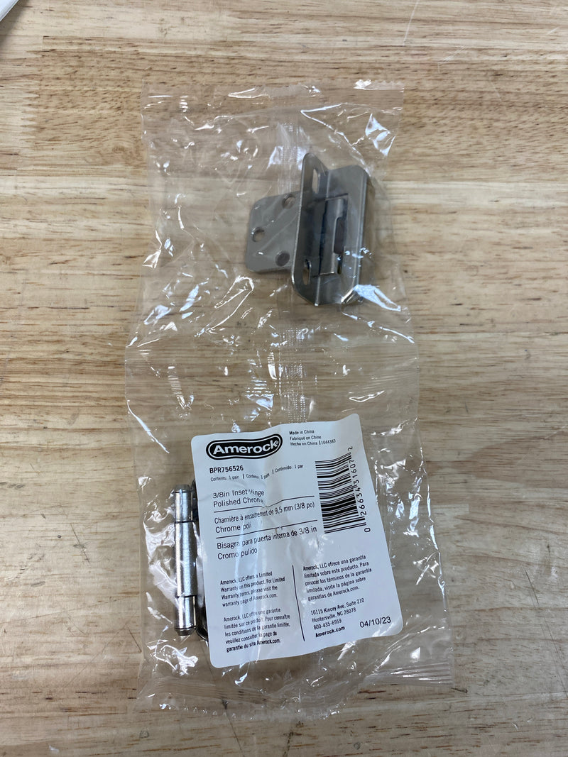 Amerock BPR756526 Functional Hardware 3/8 Inch Inset Wrap Cabinet Door Hinge with 105 Degree Opening Angle and Self Close Function - Pair - Polished Chrome