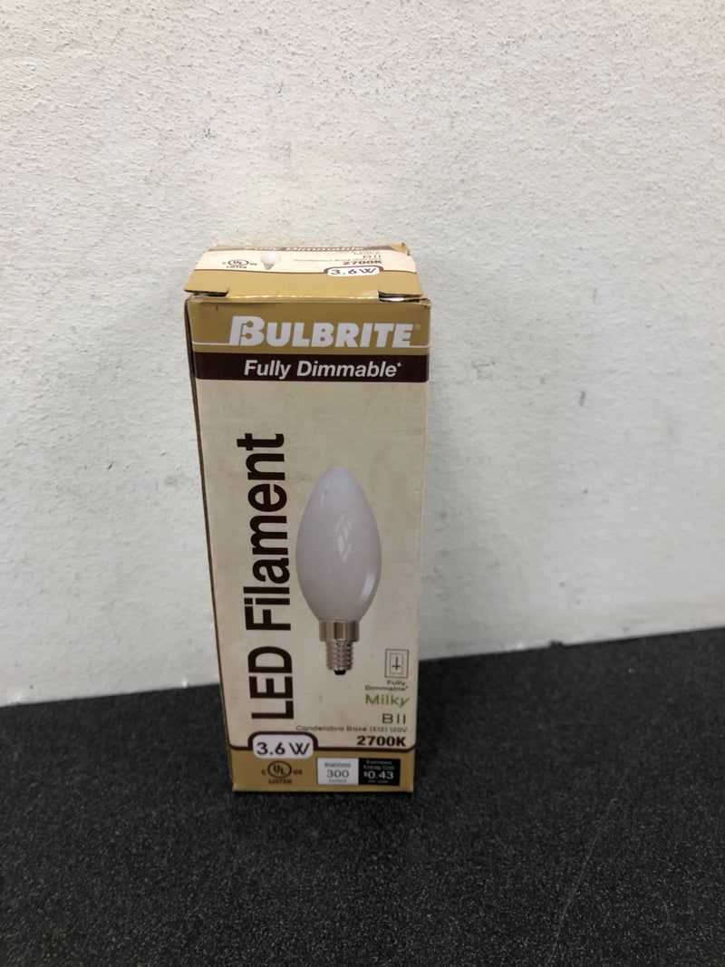 LED Chandelier Bulb - 3.6 Watt - 300 Lumens 40W Equal - Vertical Filament - 2700 Kelvin - Frosted - Straight Tip - Candelabra Base - Dimmable - 120V - Bulbrite 776772