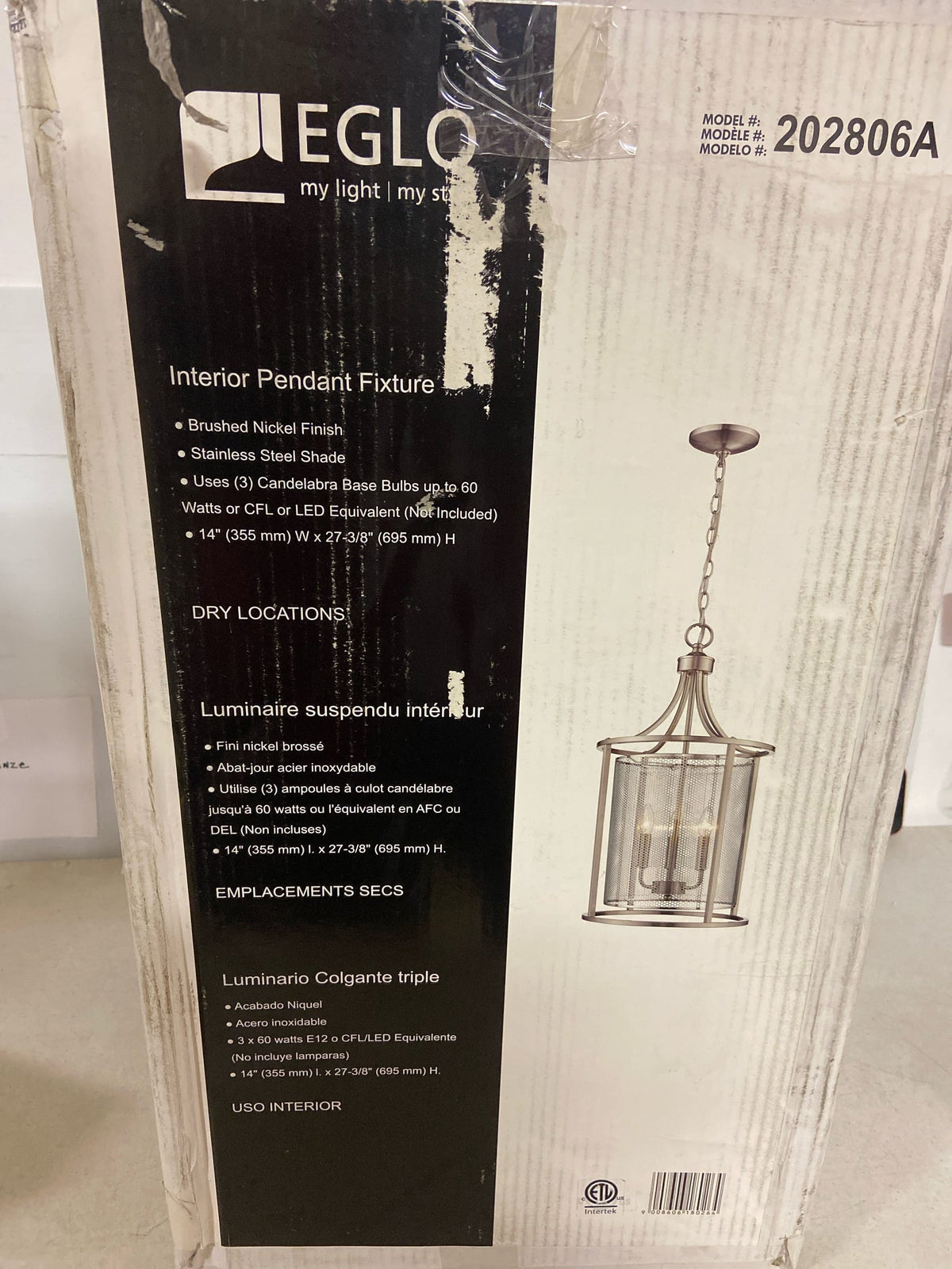 EGLO 202806A Verona Pendant, 28-Inch, Brushed Nickel