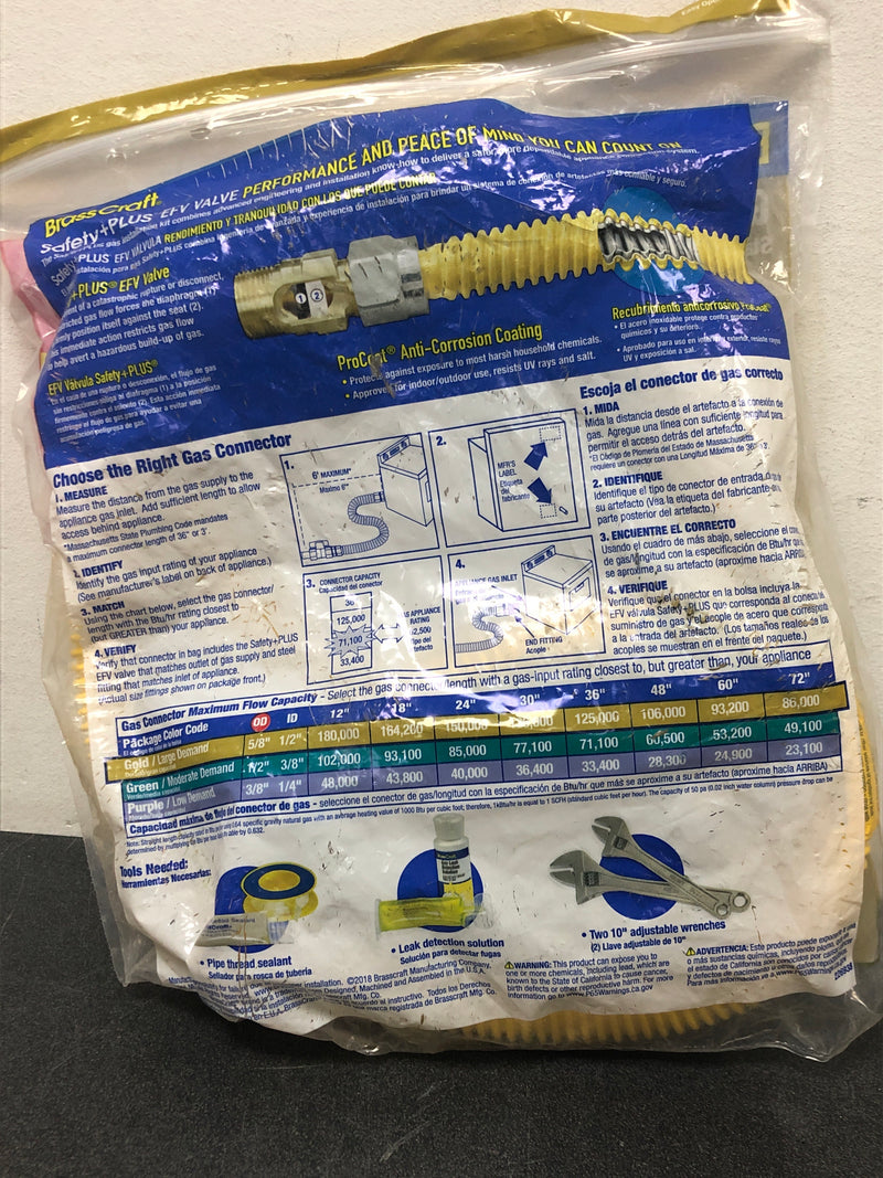 Brasscraft CSSC22TE-36 X5 3/4 in. FIP x 3/4 in. FIP x 36 in. Gas Connector (5/8 in. OD) w/Safety+Plus2 Thermal Excess Flow Valve (107,000 BTU)
