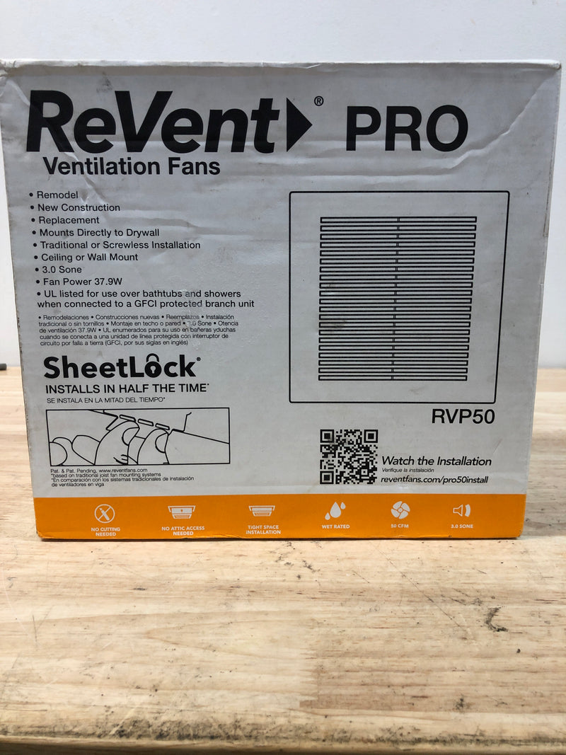 Revent RVP50ES 50 CFM Quick Install Professional Ceiling and Wall Mount Easy Roomside Bathroom/Bath Exhaust Fan, ENERGY STAR