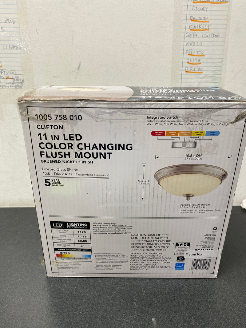 Hampton bay HUI8011L-5/BN Clifton 11 in. Brushed Nickel Selectable LED Flush Mount