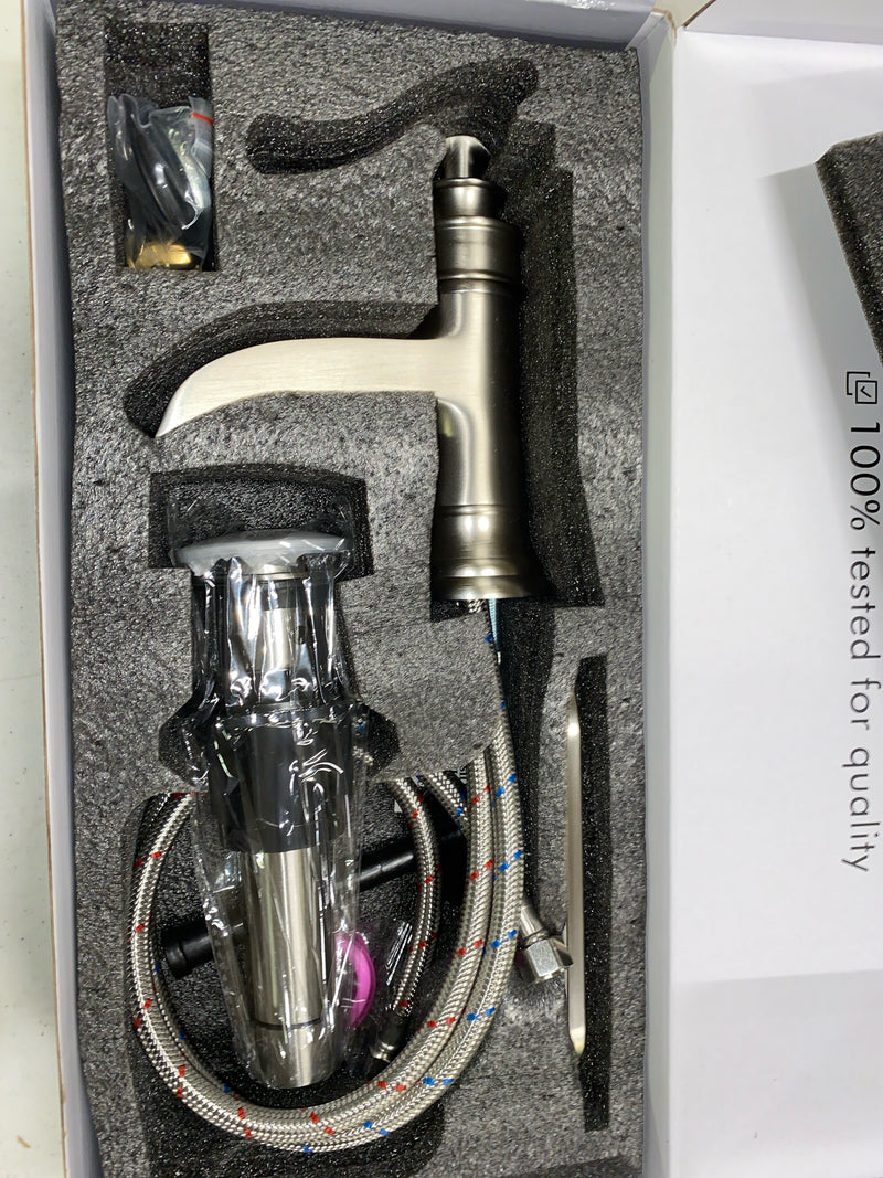 Bwe A-96556N-2 Waterfall Single Hole Single-Handle Low-Arc Bathroom Faucet With Pop-up Drain Assembly in Brushed Nickel