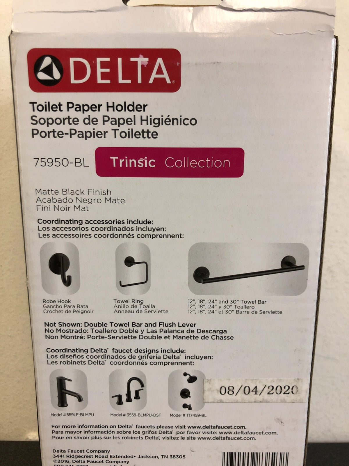 Delta 75950-BL Matte Black Trinsic Single Bar Tissue Holder