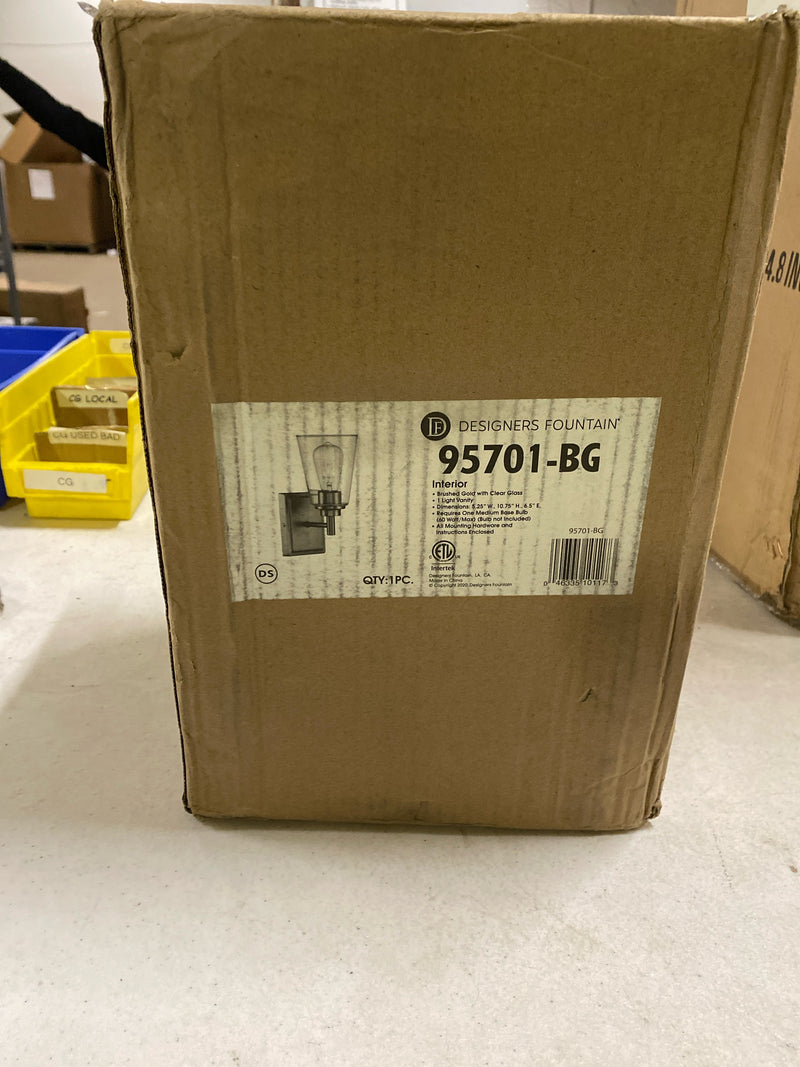 DESIGNERS FOUNTAIN Westin Wall Sconce Light, 10.75 Inch Lighting Fixture for Bedroom, Bathroom and Entryway, Brushed Gold, 95701-BG