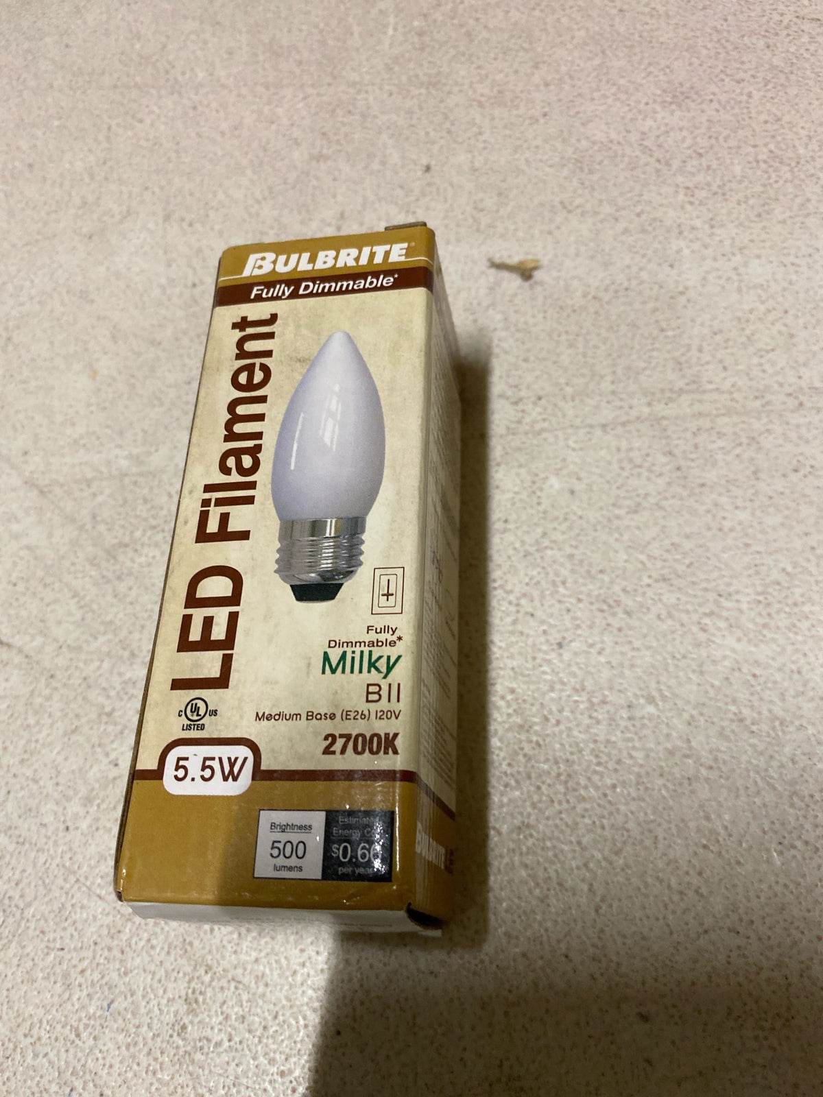 Bulbrite 776735 5.5 Watt Dimmable B11 Medium (E26) LED Bulb- 500 Lumens, 2700K, and 90CRI - Milky