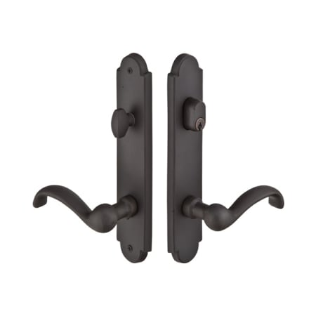Emtek 1323US19 Sandcast Bronze Door Configuration 3 Thumbturn Multi Point Arched Trim Lever Set with American Cylinder Above Handle - Flat Black