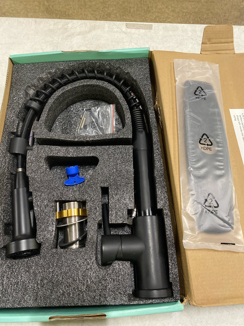 Androme H51000B Single-Handle Pull Down Sprayer Coil Spring High-Arc Kitchen Faucet with Deckplate Lead-Free Sink Faucet in Matte Black