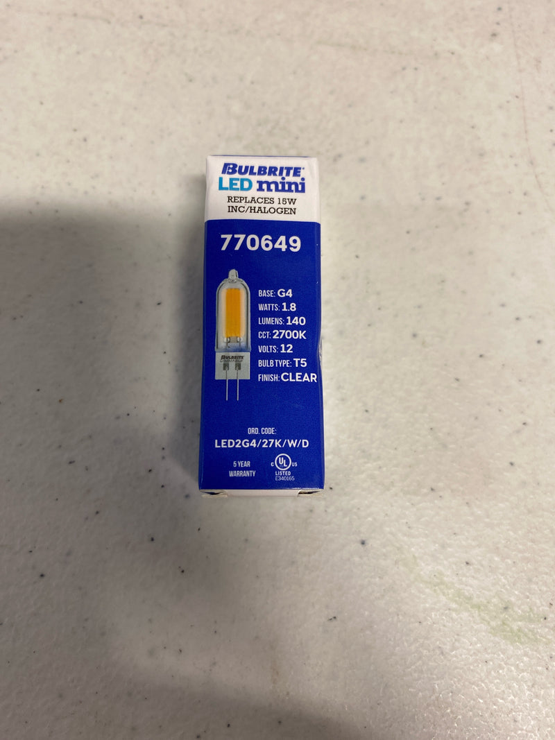 Bulbrite 862037 1.8 Watt Dimmable T5 G4 LED Bulb- 140 Lumens, 2700K, and 90CRI - N/A