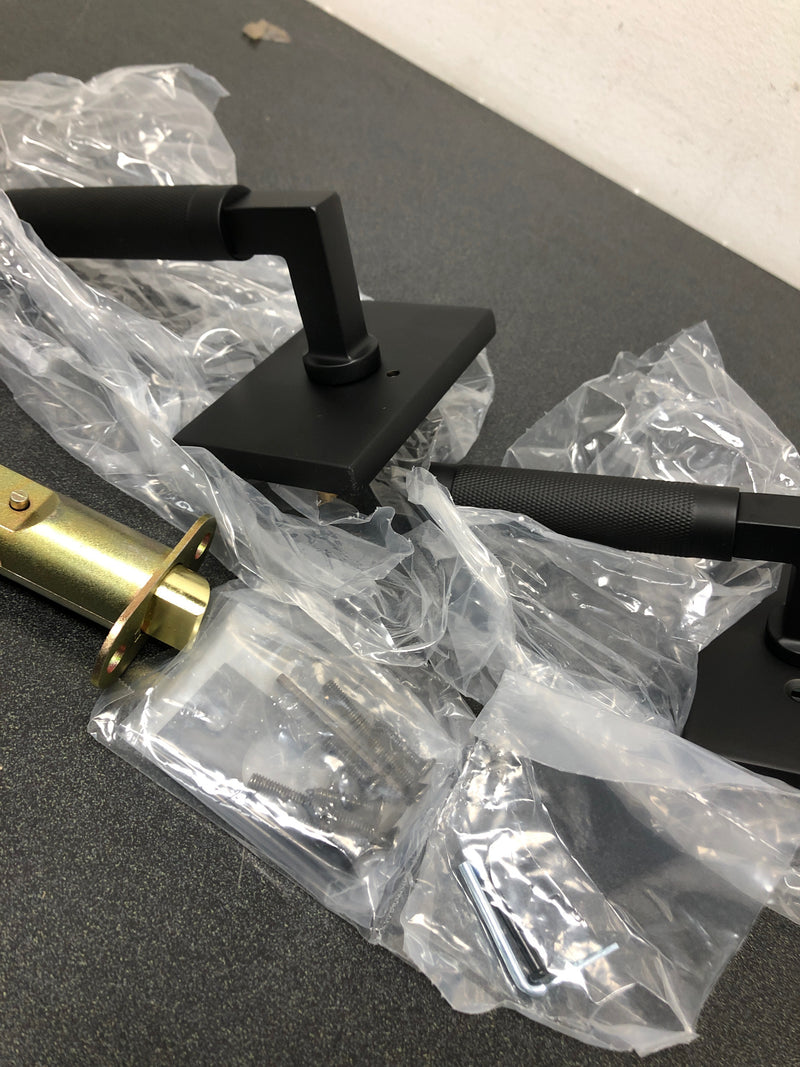 Emtek 5212US19.LSUS19.KNUS19.RH Knurled L-Square Right Handed Privacy Door Lever Set with Modern Rectangular Rose from the SELECT Brass Collection - Flat Black