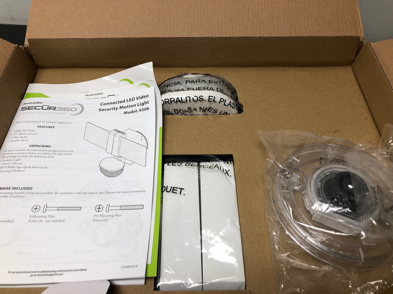 Secur360 HZ-9309-WH 2000 Lumens Integrated LED Motion Sensor Wired Edge Lit White Outdoor Security Flood Light with Video Wi-Fi Connected