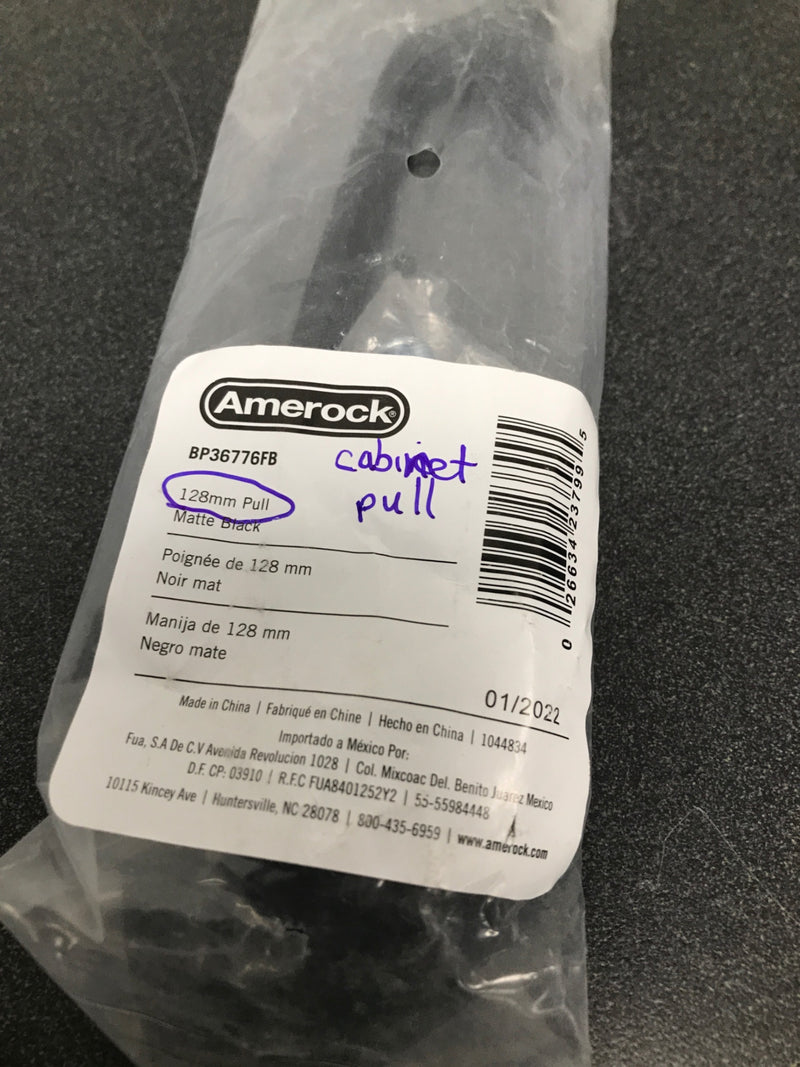 Amerock | Cabinet Pull | Matte Black | 5-1/16 inch (128 mm) Center-to-Center | Ville | 1 Pack | Drawer Pull | Cabinet Handle | Cabinet Hardware