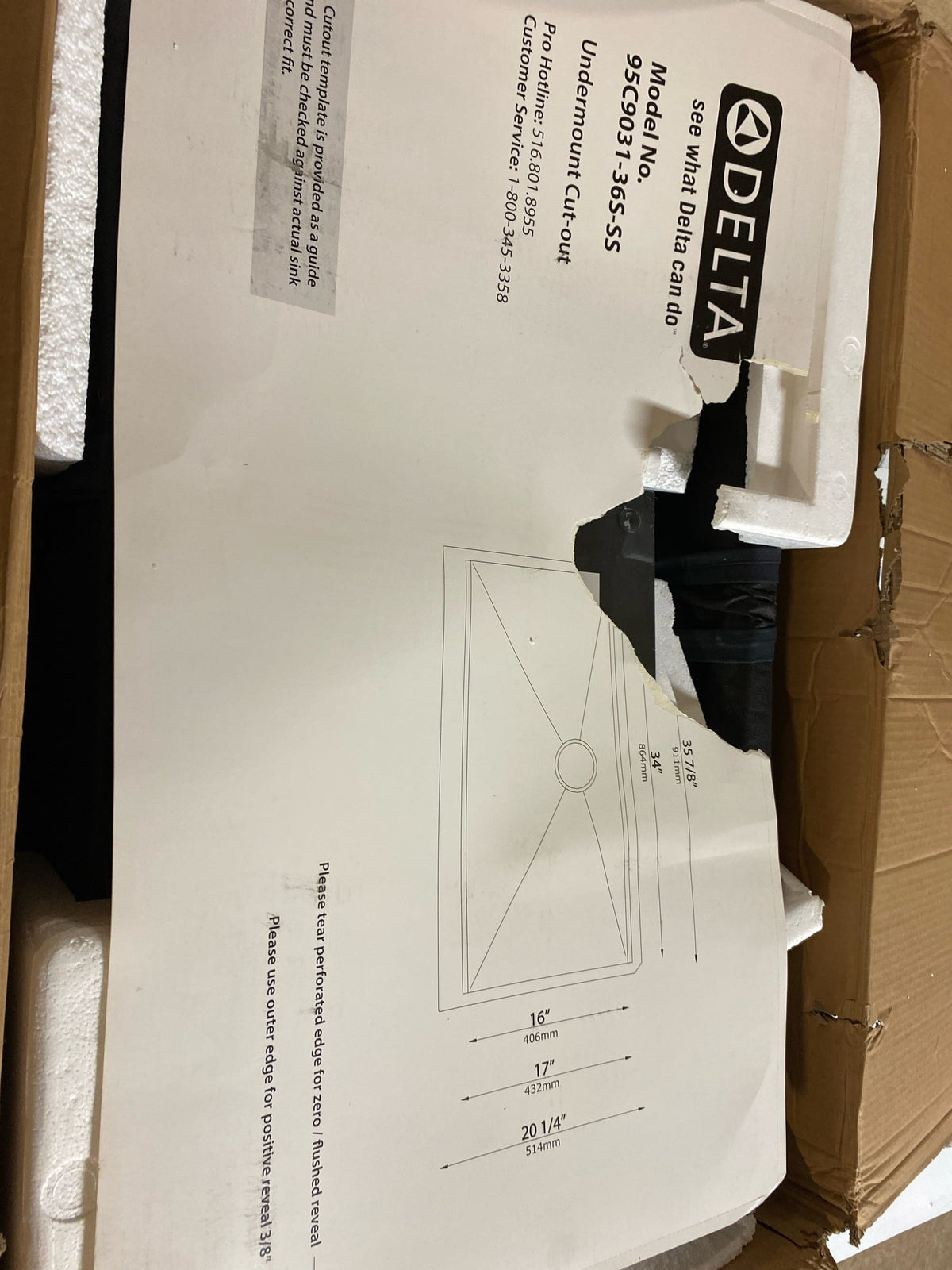 Delta 95C9031-36S-SS Rivet 16- Gauge Stainless Steel 36 in. Single Bowl Undermount Farmhouse Apron Workstation Kitchen Sink with Accessories