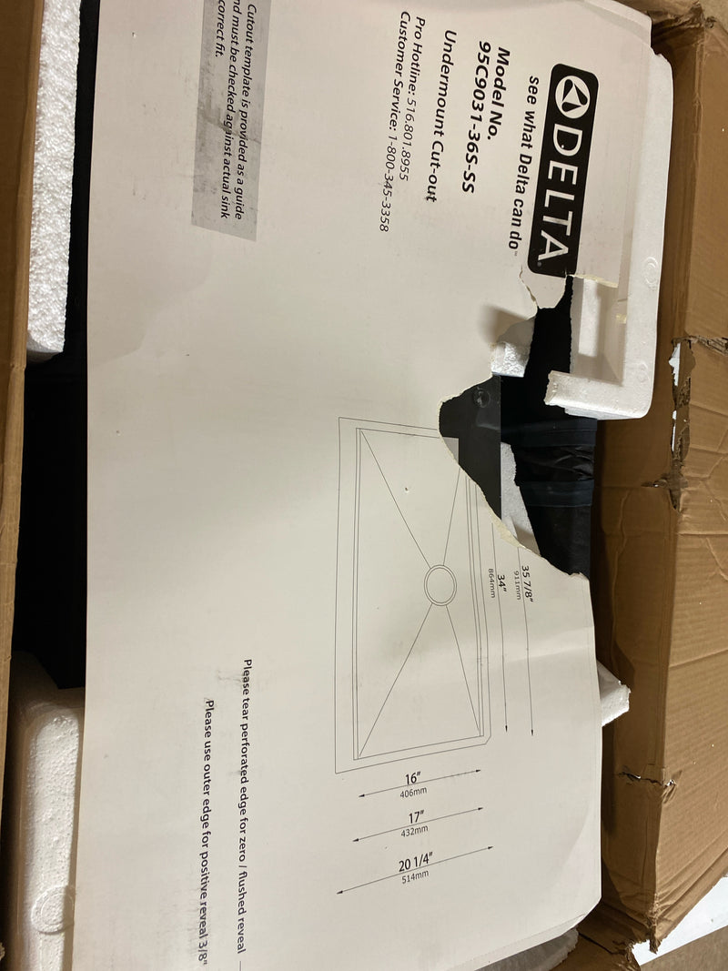 Delta 95C9031-36S-SS Rivet 16- Gauge Stainless Steel 36 in. Single Bowl Undermount Farmhouse Apron Workstation Kitchen Sink with Accessories