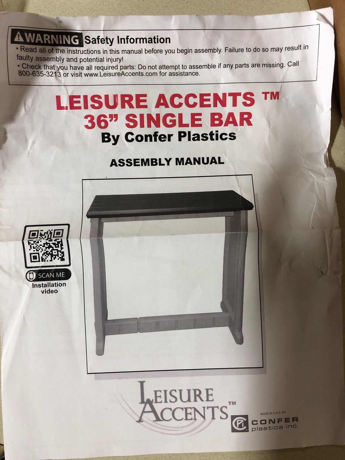 Leisure Accents Single Bar Deep Grey Top & Warm Grey Base Ideal for Patio Hot Tub Area Backyard Durable WeatherResistant Design Easy No hardware Assembly Proudly Made in USA (stools not included )