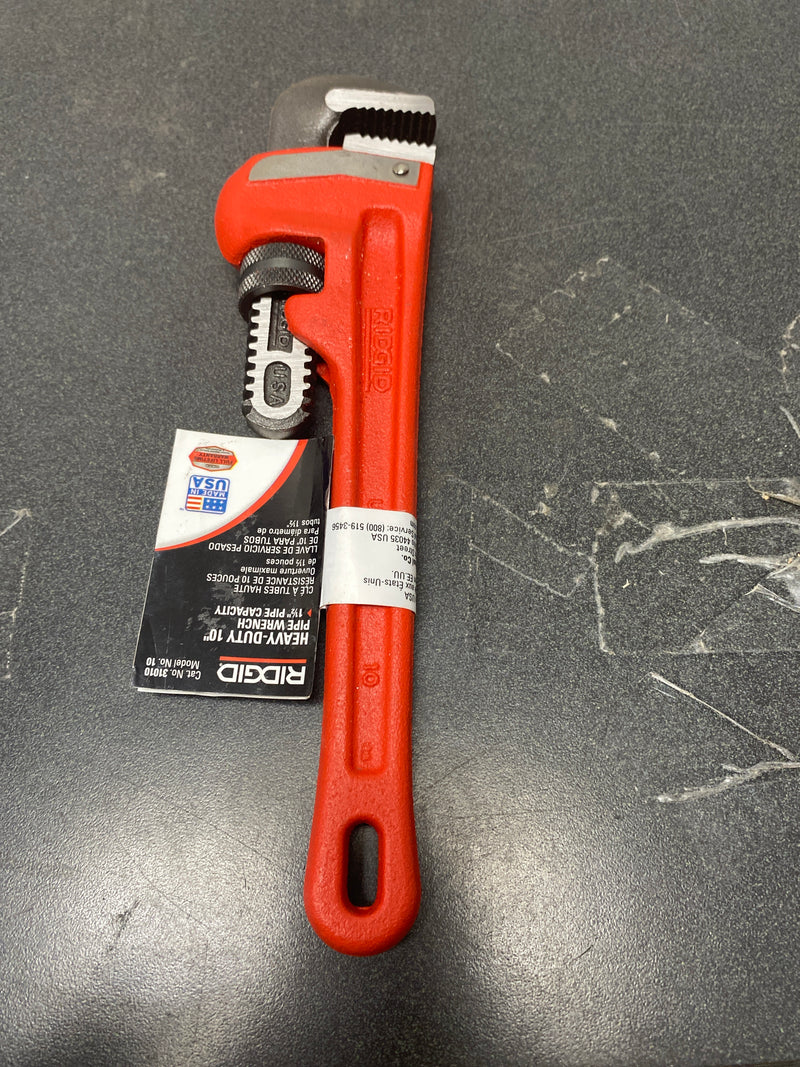 Ridgid 31010 10 in. Straight Pipe Wrench for Heavy-Duty Plumbing, Sturdy Plumbing Pipe Tool with Self Cleaning Threads and Hook Jaws