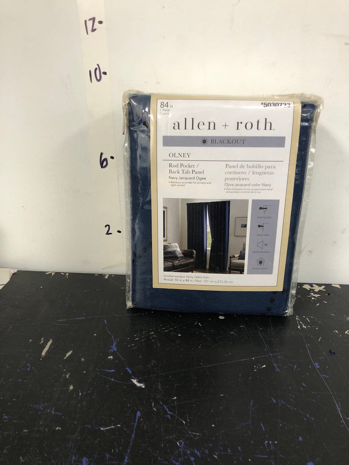 5030733 ALLEN+ROTH BLACKOUT NAVY JACQUARD OLNEY 84" SINGLE CURTAIN