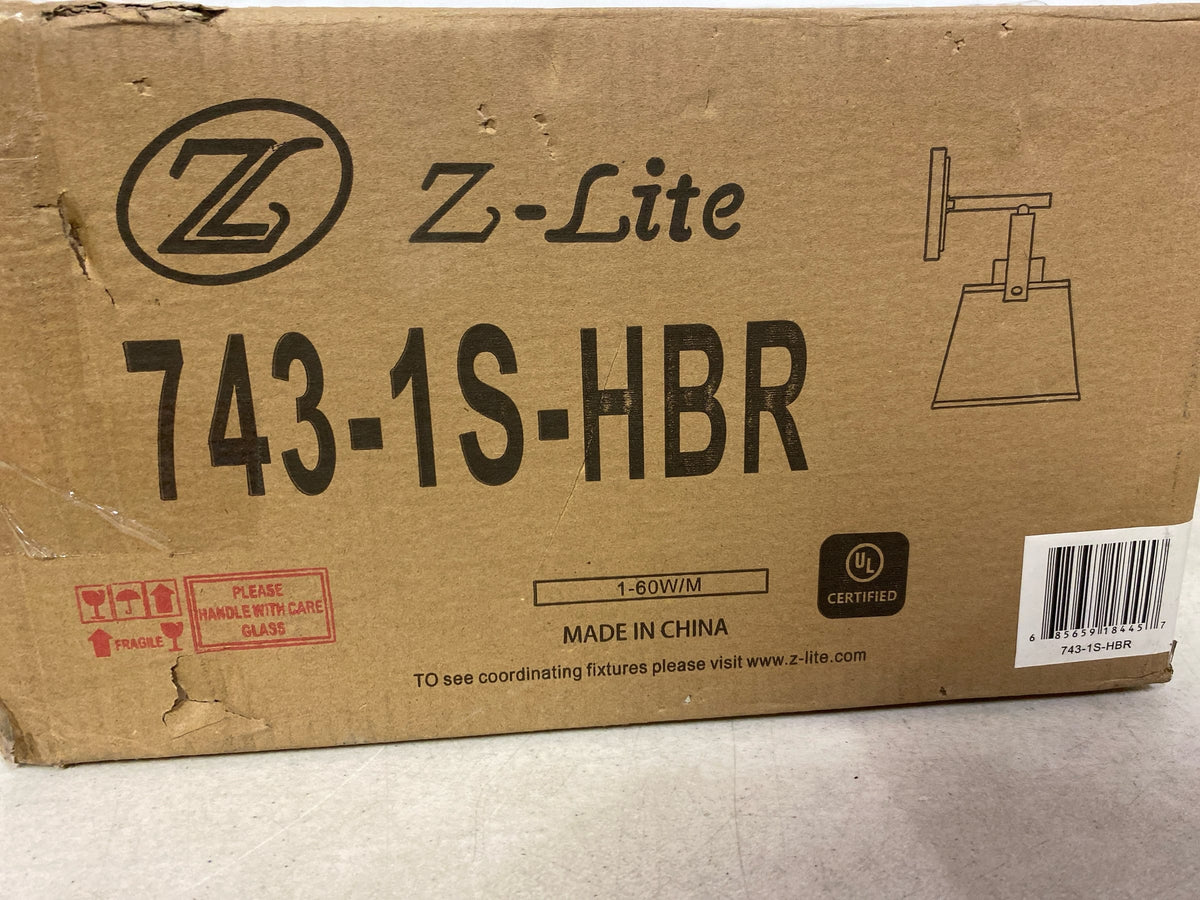 Z-Lite 743-1S-HBR Z-Studio Linen Wall Sconce, 1-Light 60 Watts, Heritage Brass