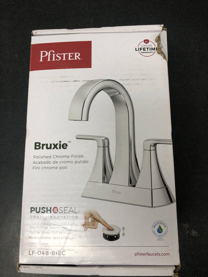 Pfister LF-048-BIEC Bruxie 1.2 GPM Centerset Bathroom Faucet with TiteSeal Mounting and Spot Defense Technologies – Includes Push & Seal Drain Assembly - Polished Chrome