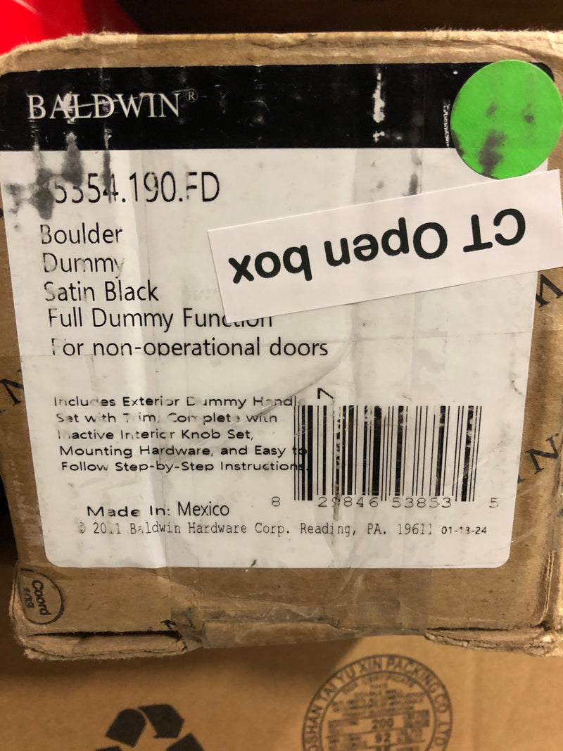 Baldwin 85354190FD Boulder Dummy Handleset with Oval Style Interior Knob - Satin Black