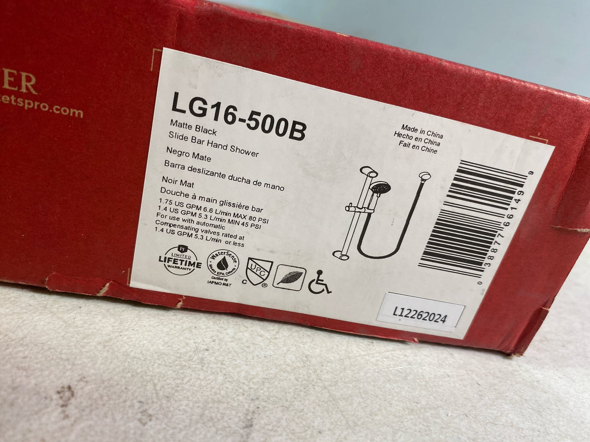 Pfister LG16-500B Holliston 1.75 GPM Multi Function Hand Shower Package - Includes Slide Bar, Hose, and Wall Supply - Matte Black