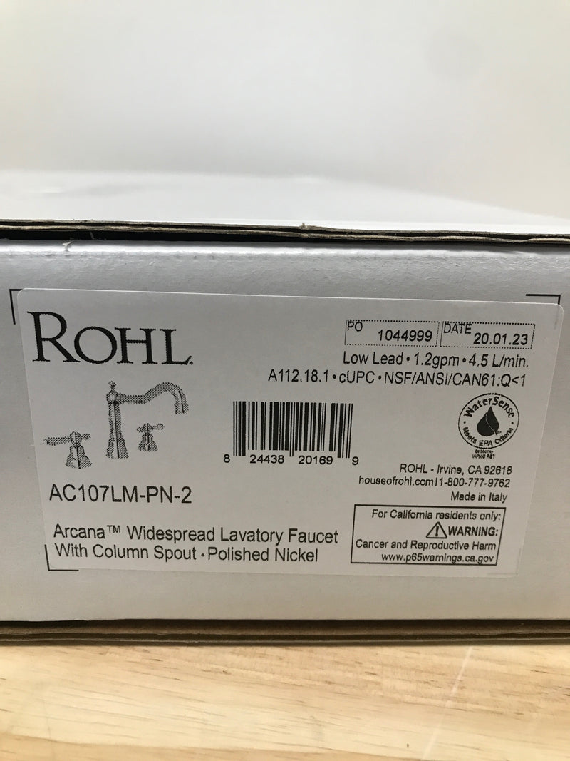 Rohl AC107LM-PN-2 Arcana 1.2 GPM Widespread Bathroom Faucet with Pop-Up Drain Assembly - Polished Nickel