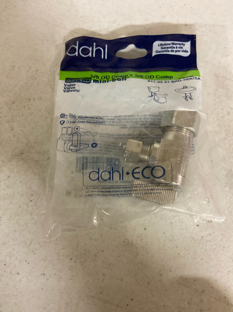 Dahl 6113331BAGHDUSA 1/2 in. Compression Inlet x 3/8 in. Compression Outlet 1/4-Turn Angle Stop