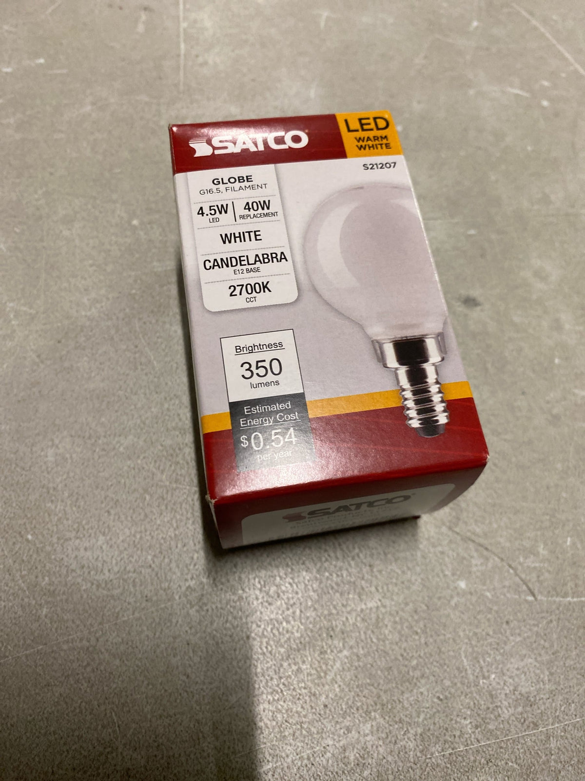Satco 21207-4.5G16.5/LED/WH/927/120V/E12 G16 5 Globe LED Light Bulb