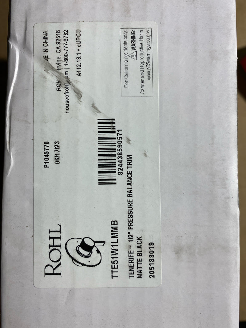 Rohl TTE51W1LMMB Tenerife Pressure Balanced Valve Trim Only with Single Lever Handle - Less Rough In - Matte Black