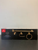 Globe Electric 51695 Positano 4 Piece Bathroom Hardware Set with Towel Bar, Towel Ring, Toilet Paper Holder, and Robe Hook - Matte Brass