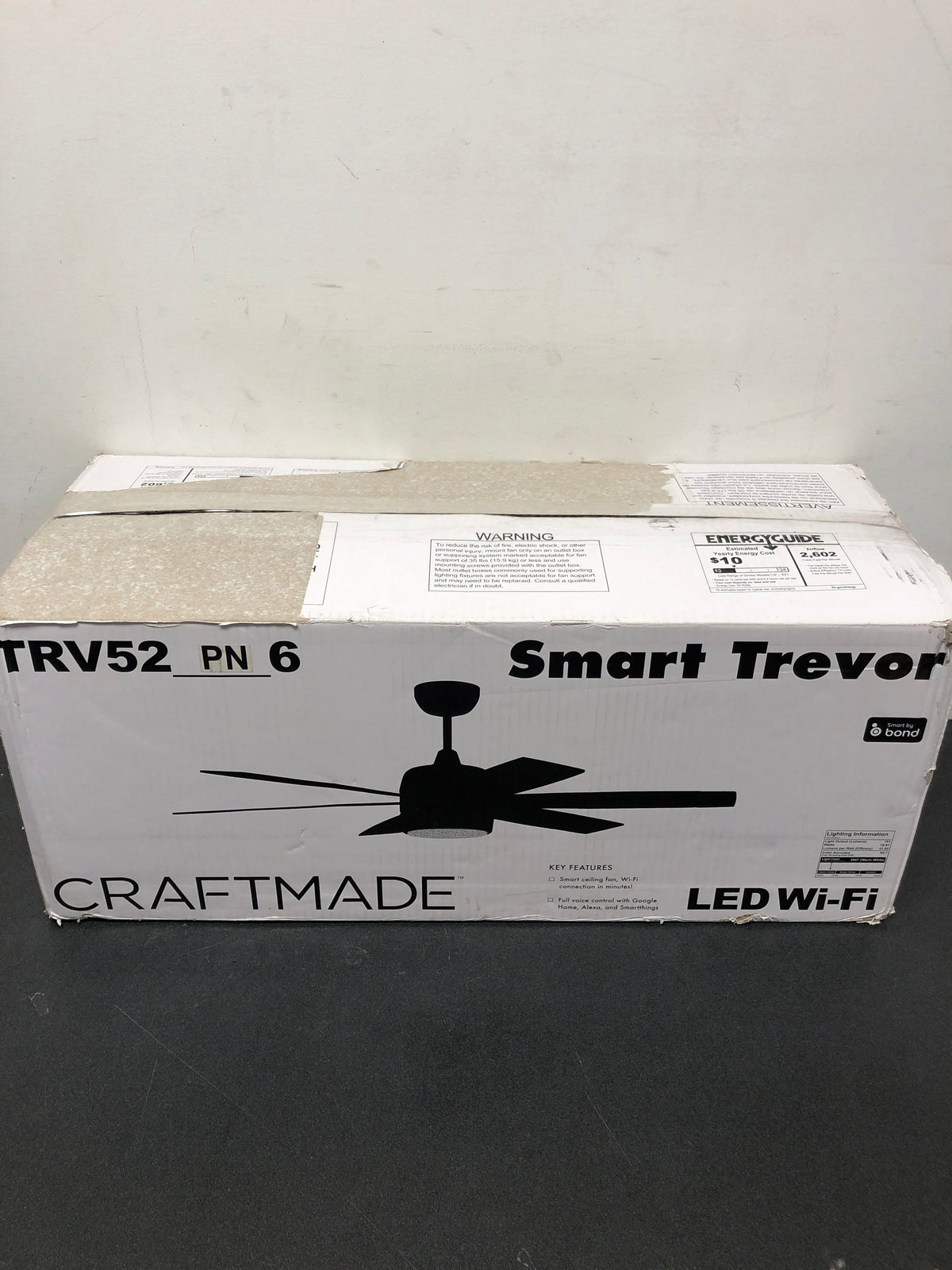 Craftmade 647881228002 Trevor 52 in. Indoor/Outdoor Painted Nickel Finish Ceiling Fan, Integrated LED Light & Remote/Wall Control Included