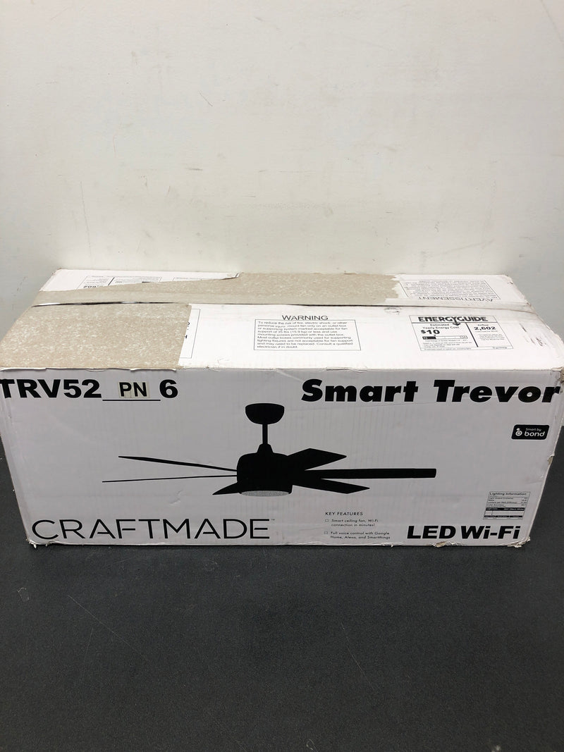 Craftmade 647881228002 Trevor 52 in. Indoor/Outdoor Painted Nickel Finish Ceiling Fan, Integrated LED Light & Remote/Wall Control Included