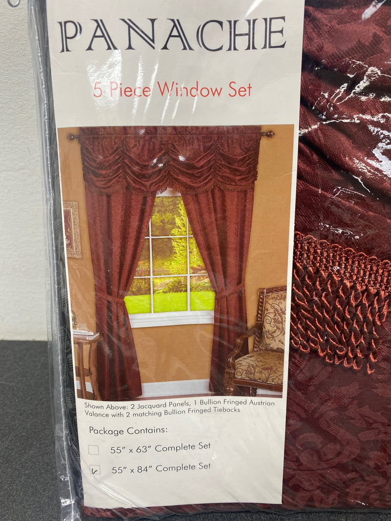 Achim PAPN84BU12 Panache 55 in. W x 84 in. L Polyester Light Filtering 5 Piece Window Curtain Set in Burgundy