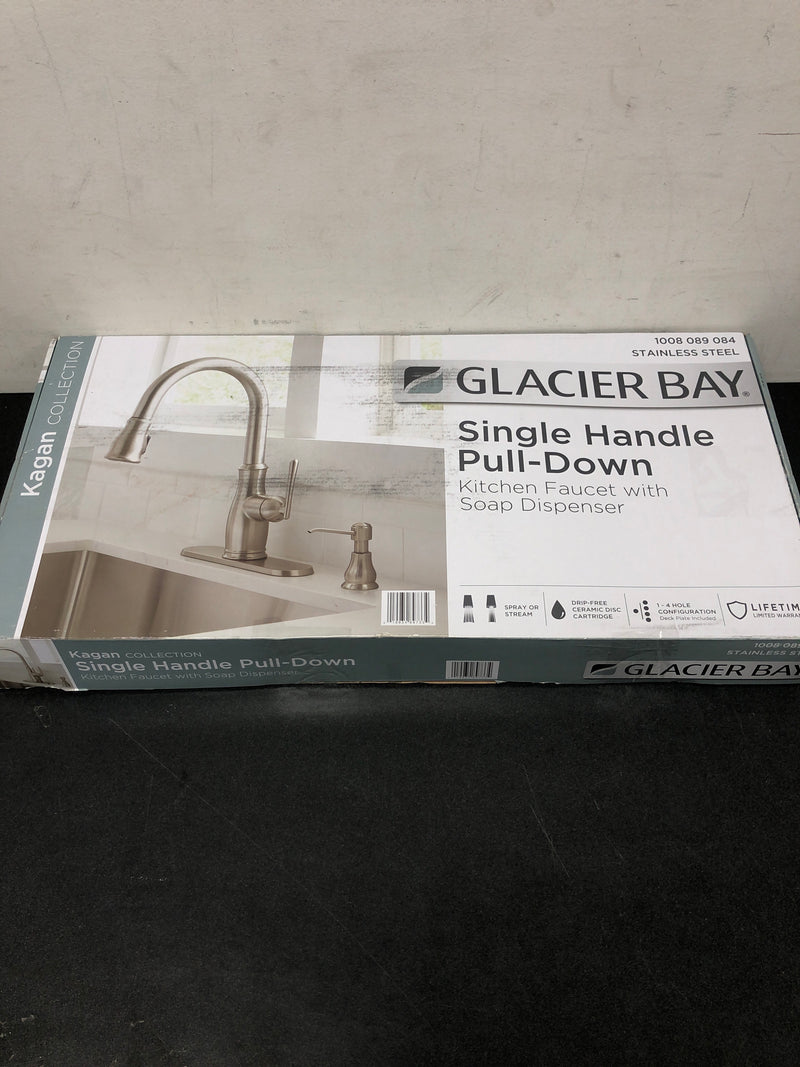Glacier bay HDQFP1B4201SS Kagan Single-Handle Pull-Down Sprayer Kitchen Faucet with soap dispenser in Stainless Steel