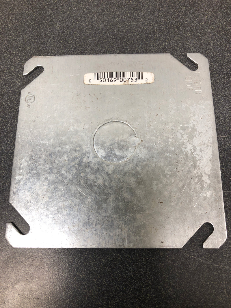 Raco 8753 4 in. W Steel Metallic 2-Gang Flat Blank Square Cover with One 1/2 in. KO in the Center, 1-Pack