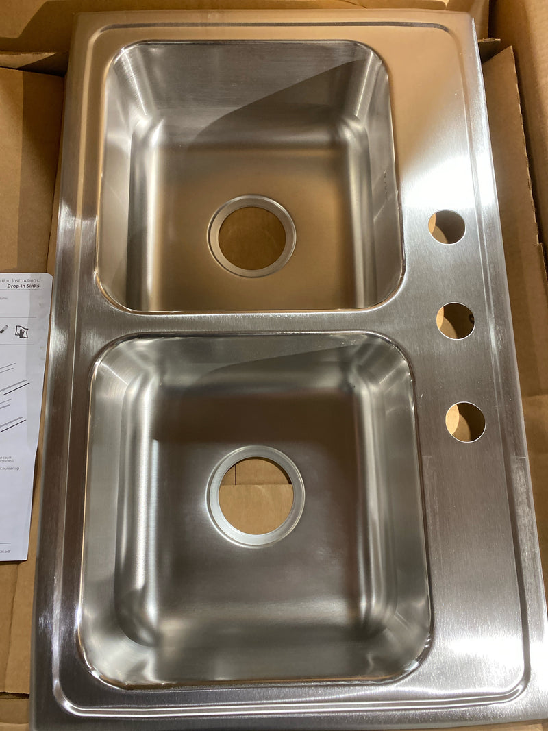Elkay LRAD2918653 Lustertone 29" Drop In Double Basin Stainless Steel Kitchen Sink - 3 Faucet Holes