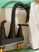 Forious pro 61HD36B 4 in. Centerset Double Handle Bathroom Faucet with Pop-Up Drain in Black