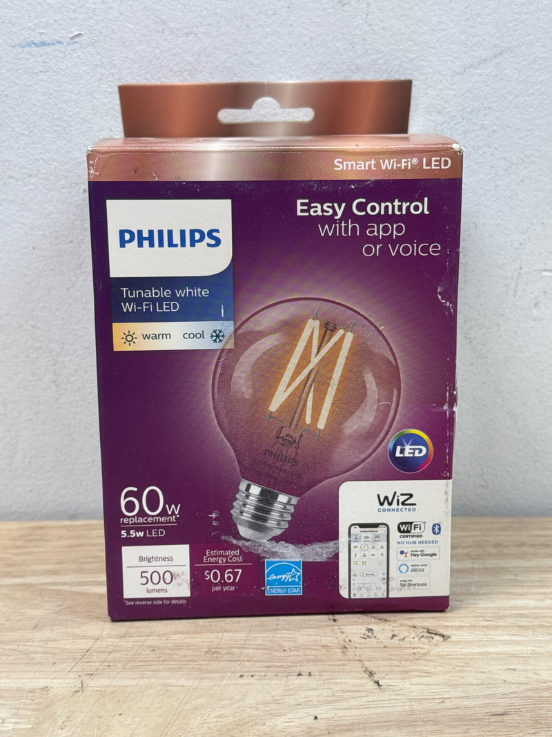 Philips 567214 60-Watt Equivalent G25 Smart Wi-Fi Vintage Edison LED Light Bulb Tunable White 2700 (K) with Bluetooth (1-Pack)