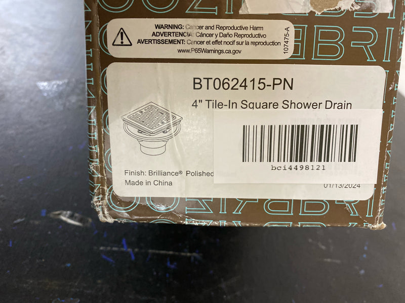 Brizo BT062415-PG 4" Tile-In Square Shower Drain - Polished Gold
