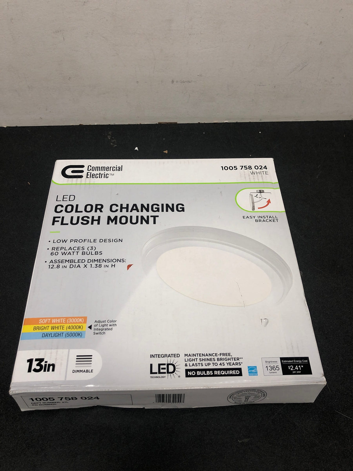Commercial electric JJU3011L-2/WHT 13 in. White Selectable LED Flush Mount