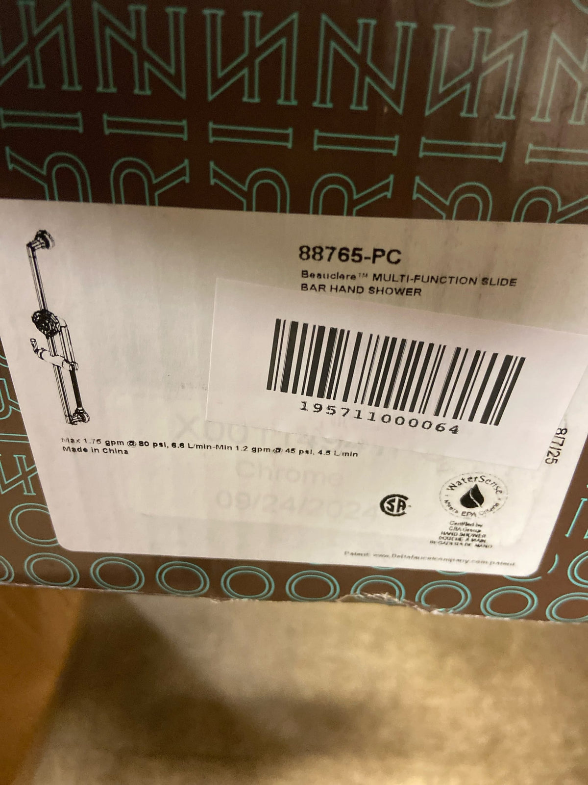 Brizo 88765-PC Beauclere 1.75 GPM Multi Function Hand Shower Set with Slide Bar, Hose and Integrated Wall Elbow - Chrome