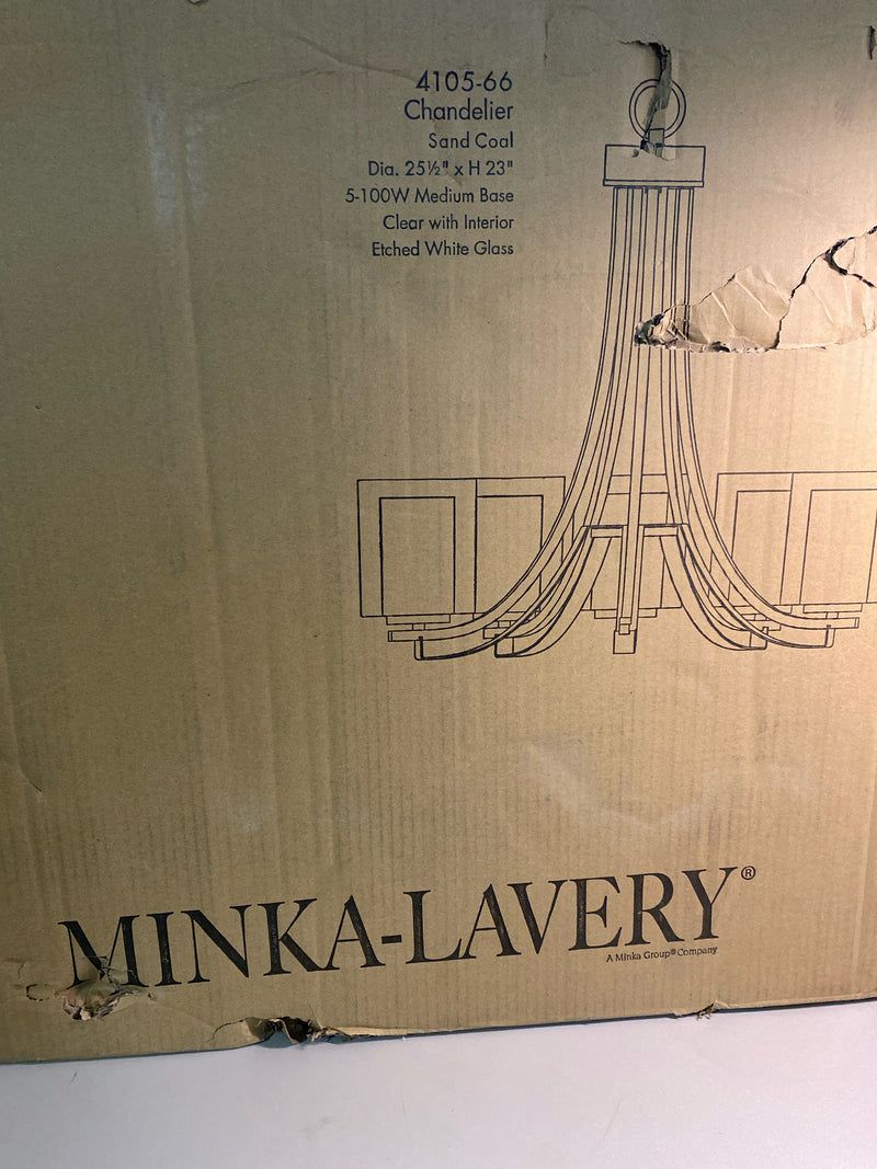 Minka Lavery 4105-66 Parsons Studio 5 Light 26" Wide Vantage Chandelier with Clear / Etched White Glass Shades - Sand Coal