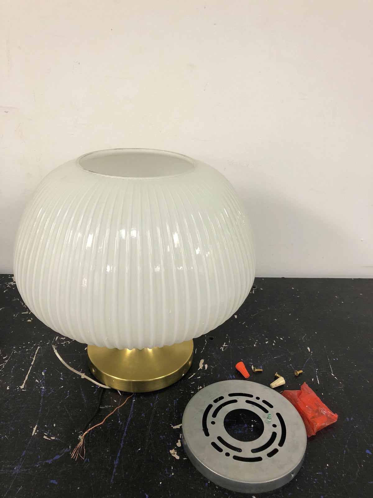 Home decorators collection BAL-2001 Pompton 12 in. 1-Light Gold Semi-Flush Mount Ceiling Light Fixture with White Ribbed Glass