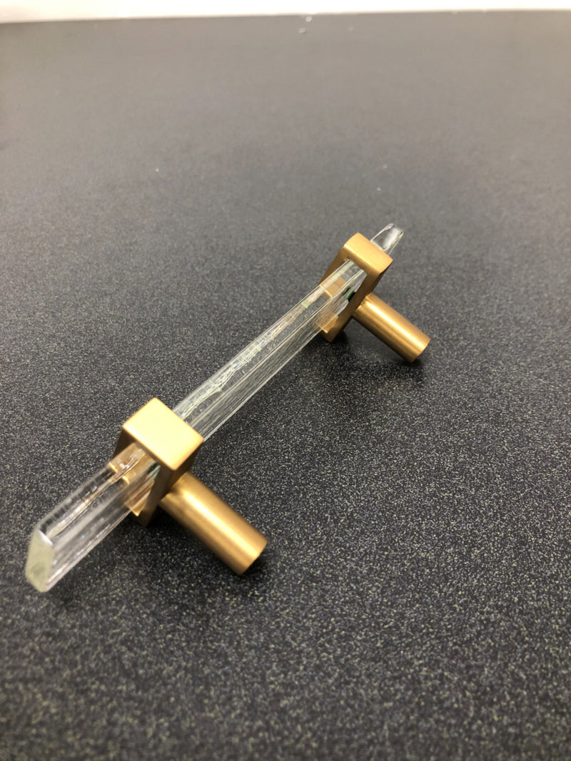 Sietto P-1900-5.5-SB Adjustable Center to Center 5-1/2 Inch Long Handle Cabinet Pull with Clear Glass - Satin Brass