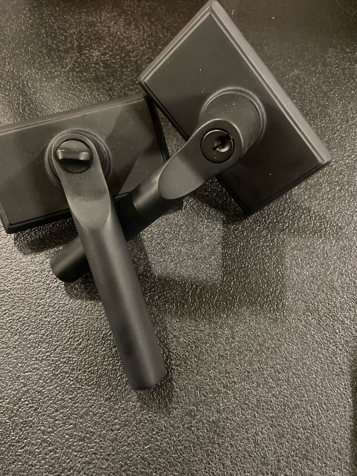 Emtek 512HNUS19RH Hanover Single Cylinder Keyed Entry Lever Set from the Brass Modern Collection - Flat Black Rectangular Rosette