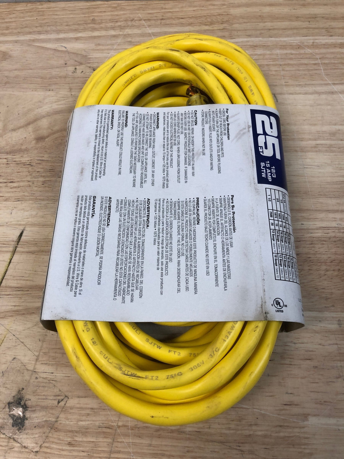 25' Power-On Outdoor/Indoor Cable, Yellow