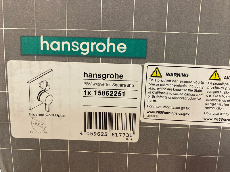 Hansgrohe 15862251 Ecostat Wall Mount Shower Trim Kit in Brushed Gold Optic Valve Not Included